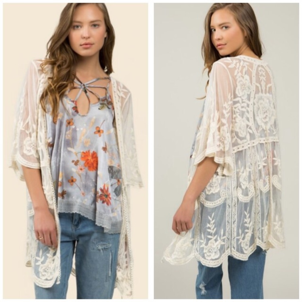 Boho Themed Kimono Style Cardigan Natural Color - Picture 6 of 7